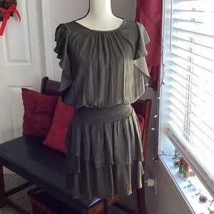 army green ruffle, smocked tiered dress